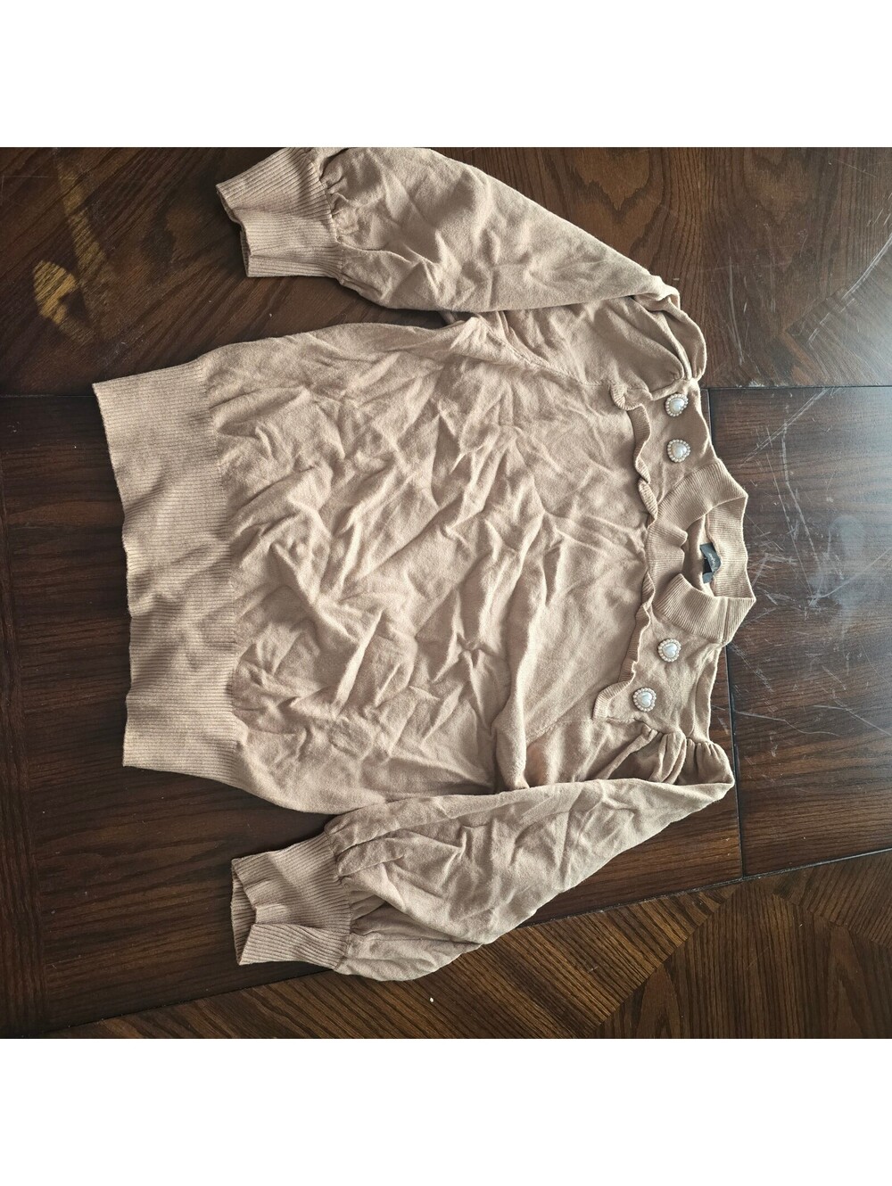 One World tan button shoulder sweater womens XL
